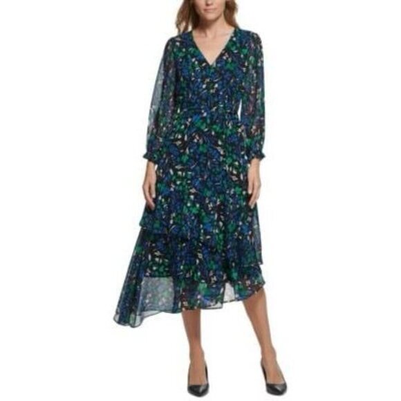 KARL LAGERFELD PARIS Women's Floral-Print Asymmetrical Dress - Picture 1 of 12